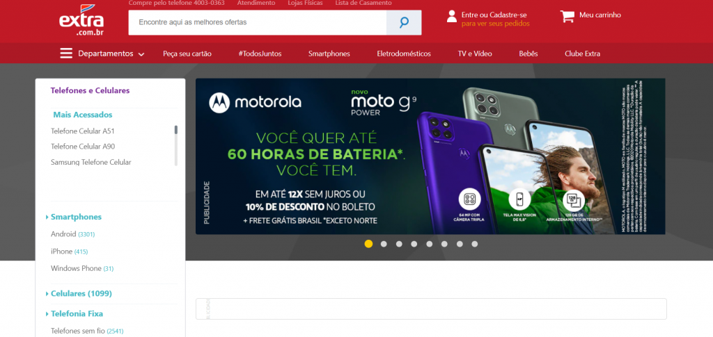Extra.com.br Imagem site extra um dos melhores sites para comprar celular