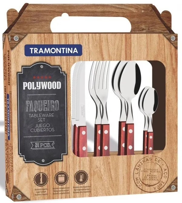 Faqueiro Tramontina Polywood Sortidos com Laminas de Aço Inox Castanho 24 peças na amazon.com.br Modelo Faqueiro Tramontina Polywood Sortidos com Laminas de Aço Inox Castanho 24 peças