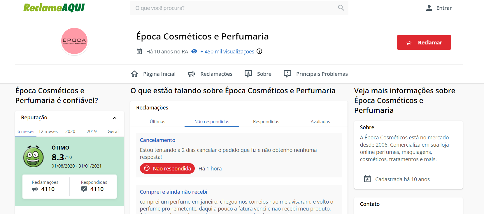 Época Cosméticos no reclame aqui Época Cosméticos no reclame aqui
