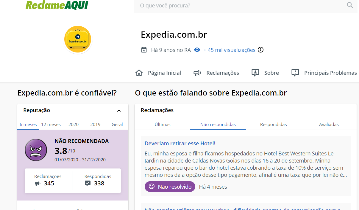 Imagem Com Reputação Da Expedia No Reclame Aqui