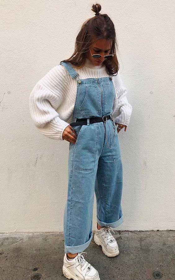 Imagem Com Look Indie Jeans De Macacão