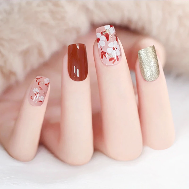 Imagem Com Jelly Nails Com Glitter E Estampa Floral