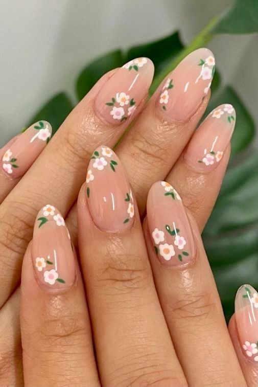 Unhas Encapsuladas Delicadas Nude Com Flores Brancas Imagem Com Unhas Encapsuladas Delicadas Nude Com Flores Brancas