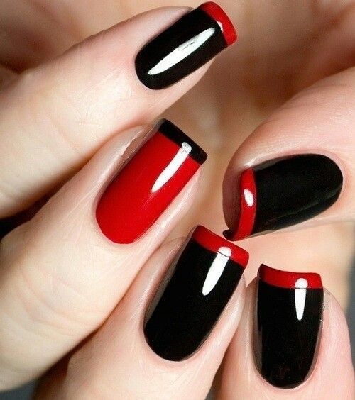 Imagem com French Nail Manicure ou as Francesinhas em Unhas Vermelho com Preto