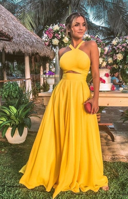 Imagem com vestido para formatura amarelo