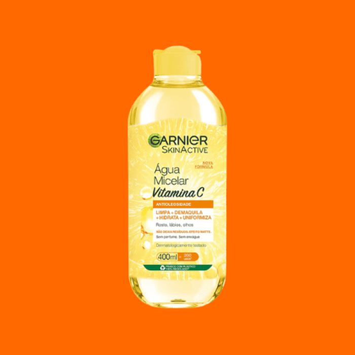 Melhores Águas Micelares: Água Micelar Skinactive Vitamina C - Garnier Água Micelar Skinactive Vitamina C - Garnier