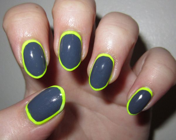 Imagem Com Border Nails Neon Amarelo E Base Cinza