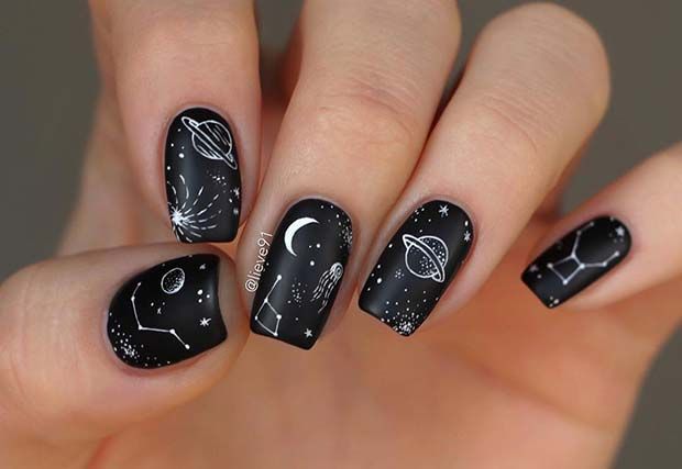 Imagem Com Unhas Cósmicas Pretas Foscas
