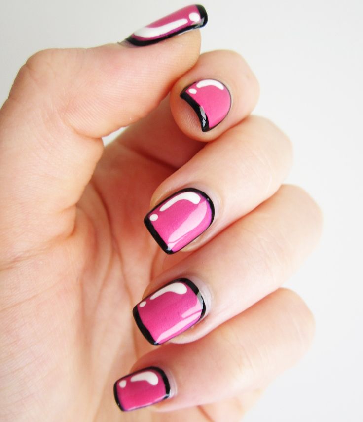 Imagem Com Border Nails Pretas Em Base Rosa Com Desenho