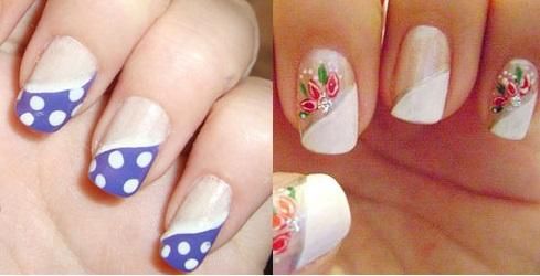 Imagem com unhas espanholas com bolinhas e flores