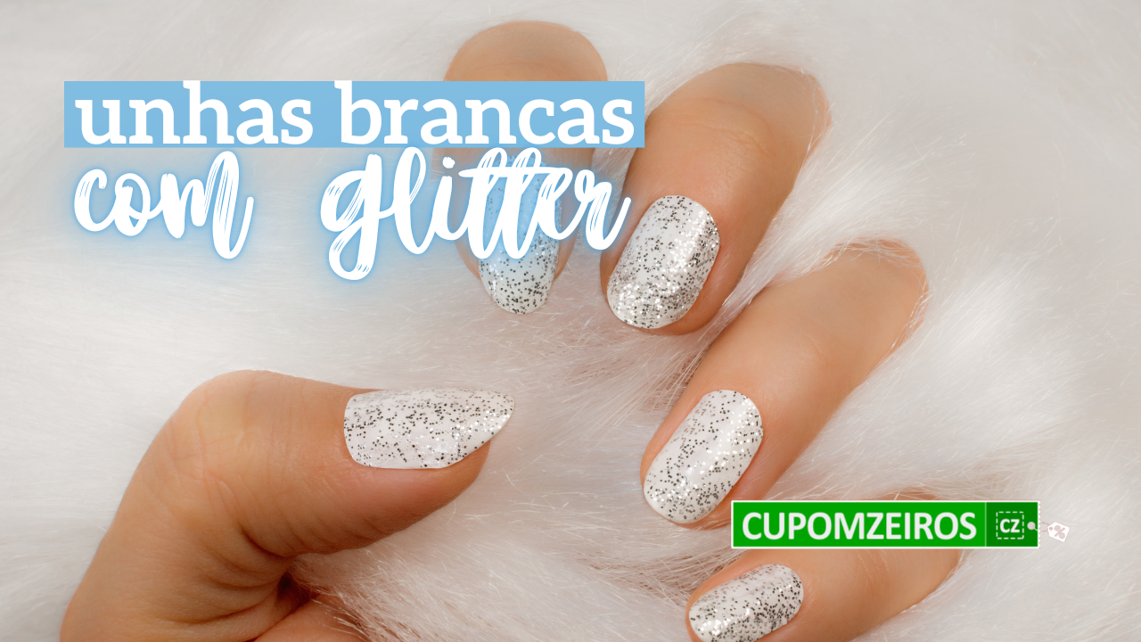 Unhas Brancas Com Glitter