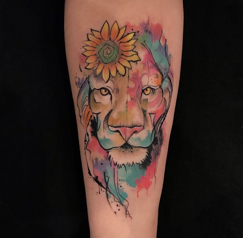 Imagem Com Tatuagem De Leão Em Aquarela