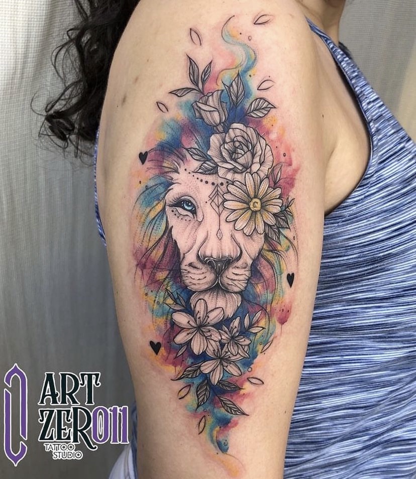 Imagem Com Tatuagem De Leão Colorida
