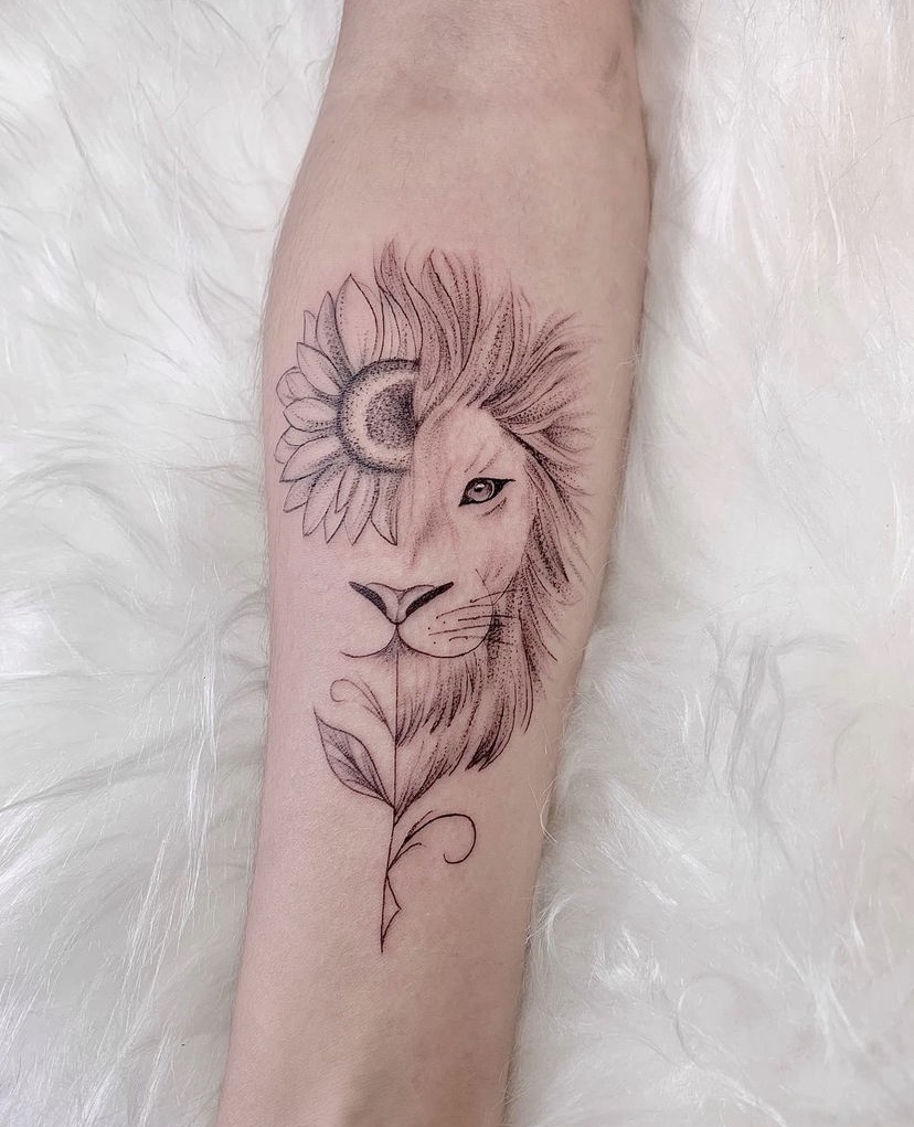 Imagem Com Tatuagem De Leão E O Girassol