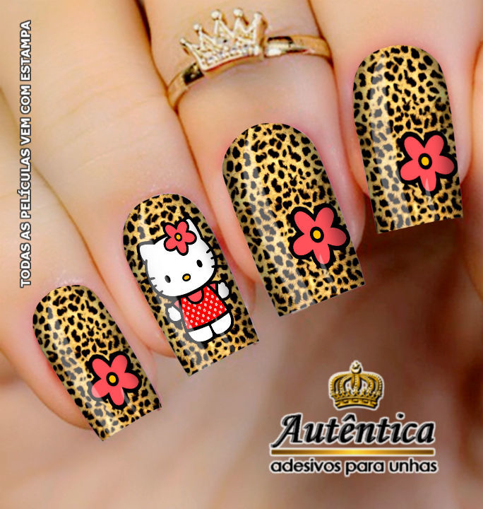 Imagem Com Unha De Oncinha Com Adesivo Hello Kitty