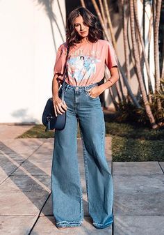 Imagem Com Calça Pantalona Jeans