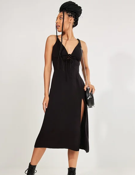 Imagem Vestido Midi Preto Com Fenda