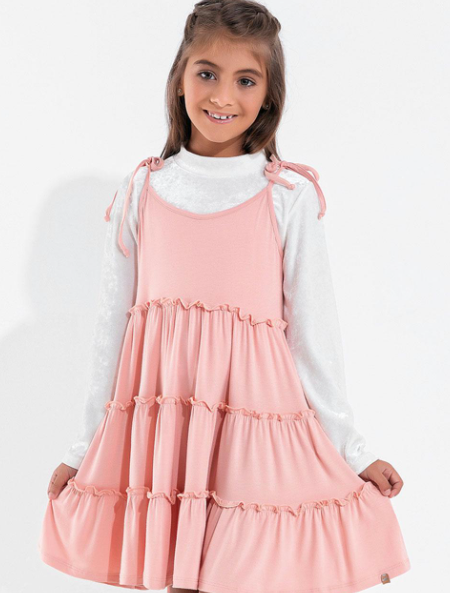 Imagem Vestido Infantil Princesa Kolormagic Rosa Com Camadas