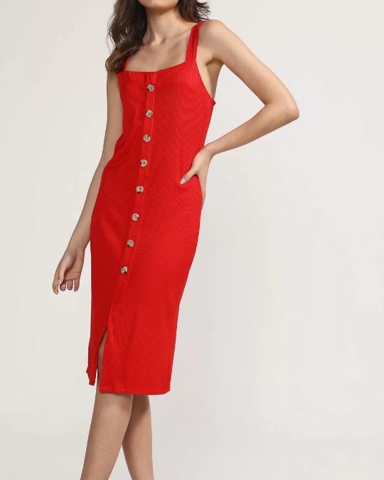 Vestidos Vermelhos: Modelo Malwee Midi Botões Imagem Vestido Vermelho Malwee Midi Botões