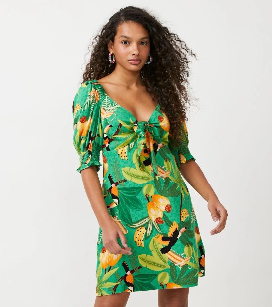 Imagem Vestido Com Manga Bufante Estampada Selva 