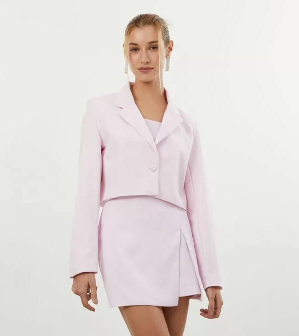 Imagem Blazer feminino Cropped Em Com Botão Forrado Rosa