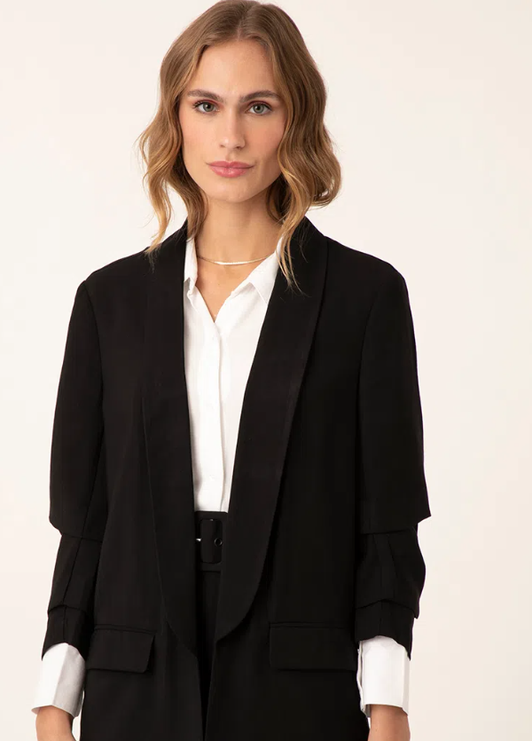 Imagem Blazer Feminino Manga Franzida Preto