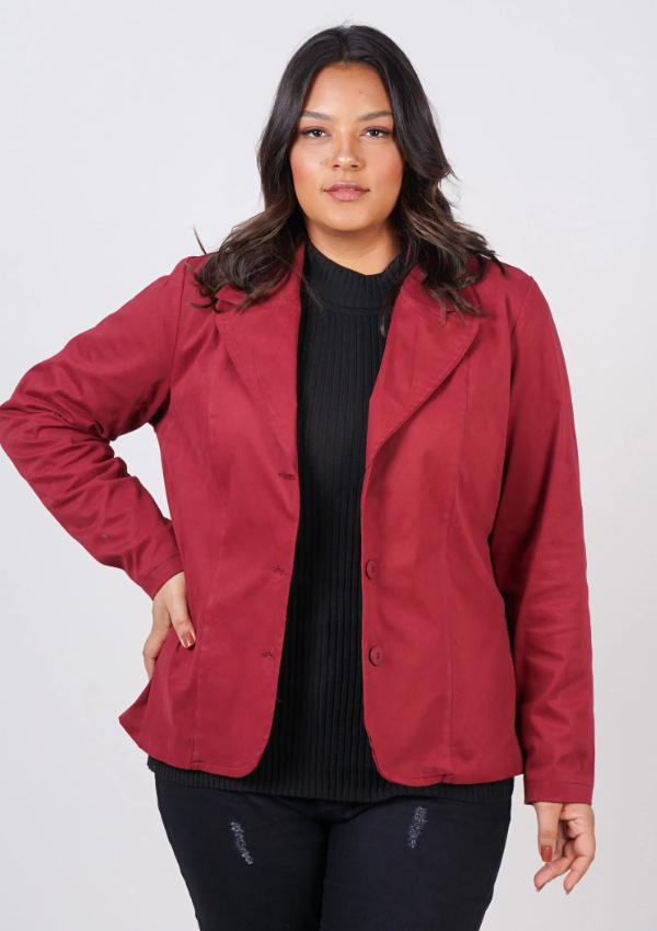 Imagem Blazer feminino Sarja Plus Size Vinho