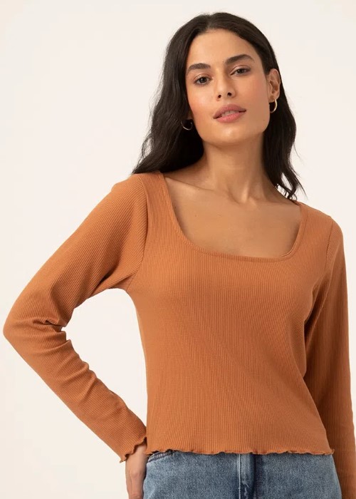 Imagem Blusa Feminina Manga Longa Caramelo