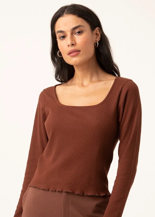 Imagem Blusa feminina manga longa marrom quente