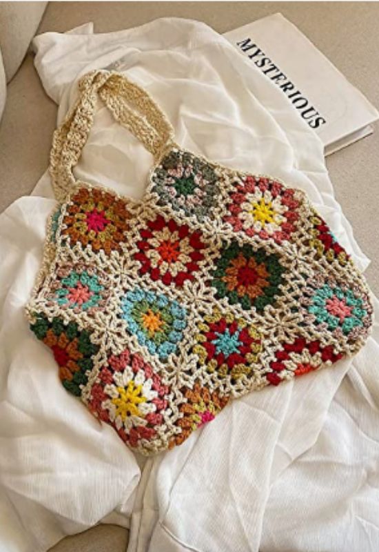 Imagem Bolsas de Praia de Crochê Oca Genérica Tricô Boho Verão Floral