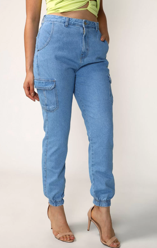 Imagem Calça Cargo Feminino Forever 21 Jogger Azul