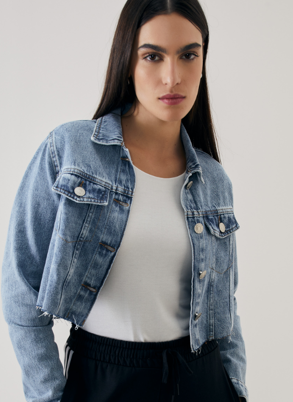 Imagem Jaquetas Femininas Jeans Cropped Barra A Fio