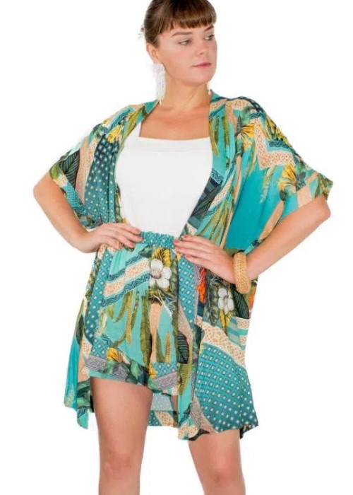 Imagem Kimono feminino floral turquesa