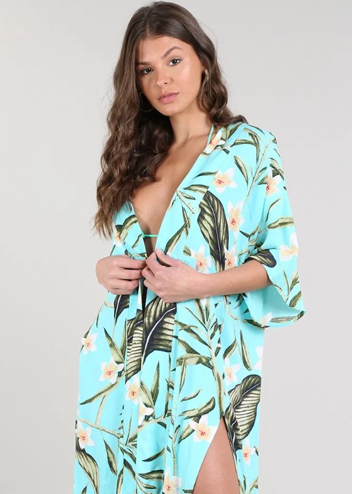 Imagem Kimono Feminino Floral Verde Água