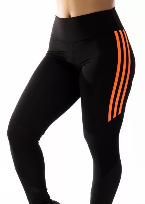 Imagem Legging Feminina Suplex Preto E Laranja