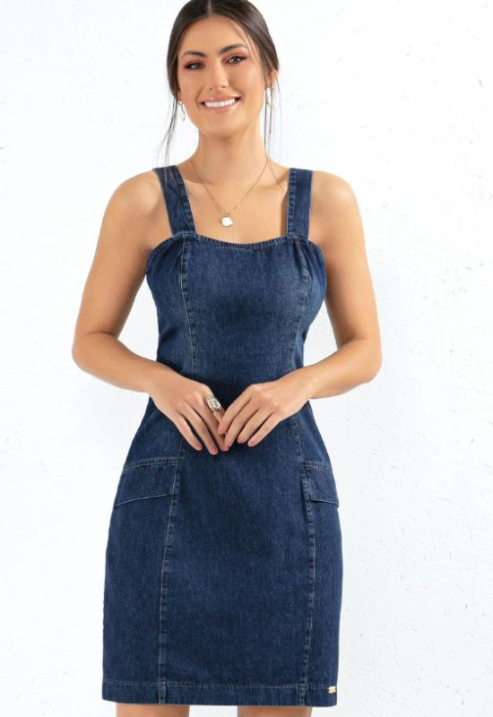 Vestidos Colados: Modelo Curto Jeans Escuro Tubinho Com Abertura Nas Costas Imagem Vestido Colado Curto Jeans Escuro Tubinho Com Abertura Nas Costas