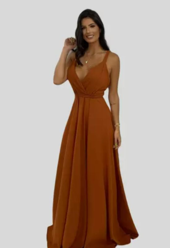 Imagem Vestido Terracota Madrinha Longo Fluido Charlotte