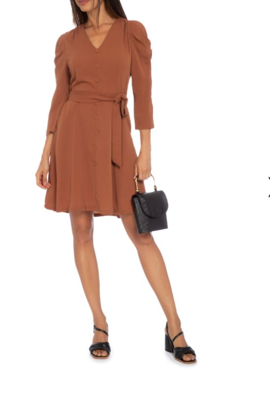 Imagem Vestido Terracota Com Manga Evasê Princesa Curto