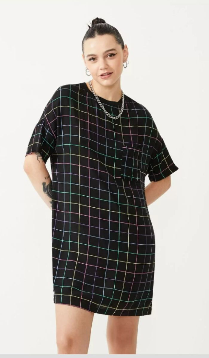 Imagem Vestido Xadrez Curto T-Shirt Em Viscose Em Xadrez Grid