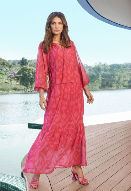 Imagem Vestido marsala madrinha longo gola careca manga balão com camadas
