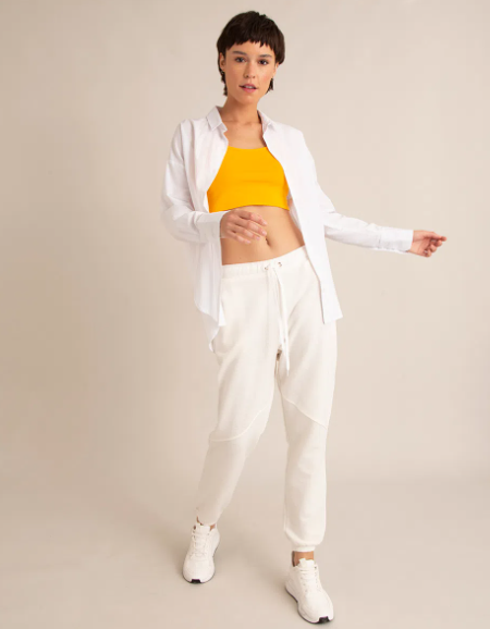Calças Moletom Feminina: Modelo Jogger Off White Imagem Calça Moletom Feminina Jogger Off White