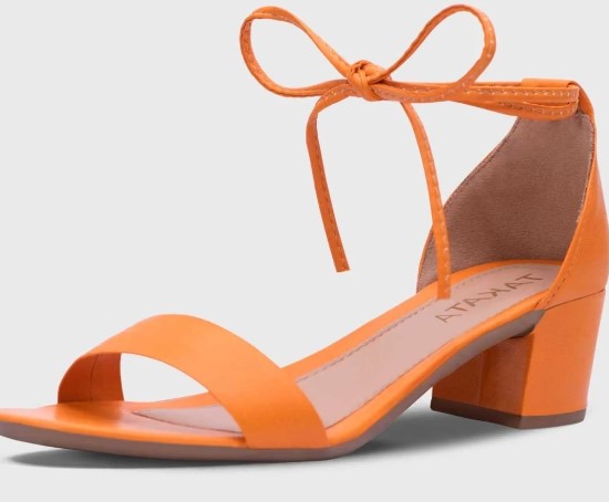 Imagem Sandália Laranja Salto Grosso Bloco Quadrado