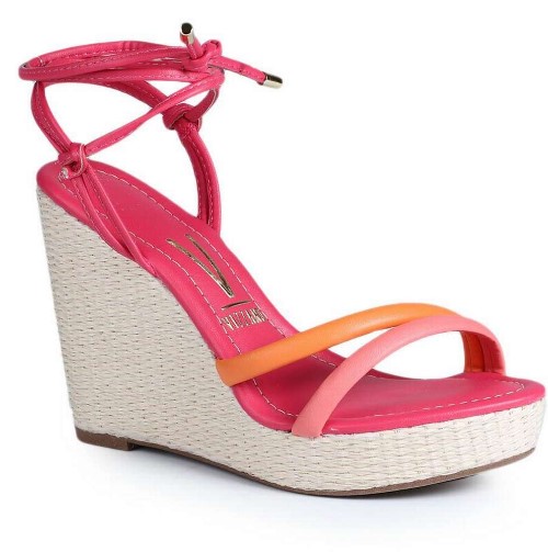 Imagem Sandália Alta Anabela Amarração Pink