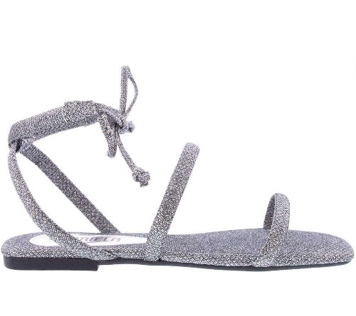Imagem Sandália com Amarração Rasteira Lurex Prata