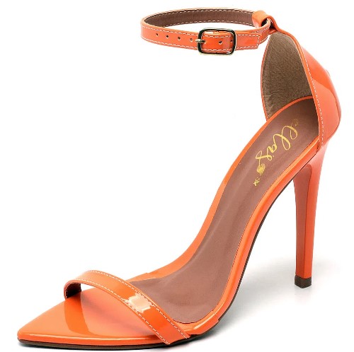 Imagem Sandália Alta Salto Fino Em Verniz Laranja