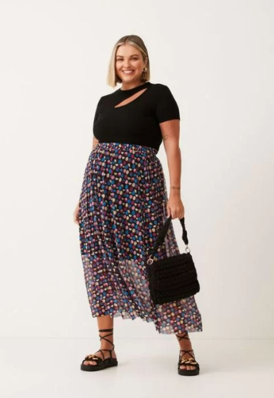 Imagem Saia de Tule Estampada com Poá Plus Size