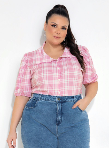 Imagem Blusa Xadrez Feminina Rosa Com Botões