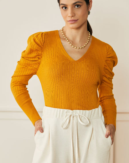 Imagem Blusa térmica feminina canelada mostarda