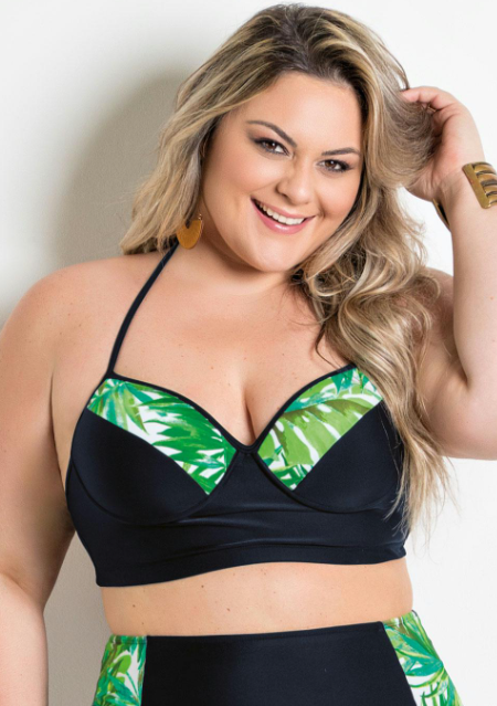 Imagem Biquíni plus size de cintura alta folhagem