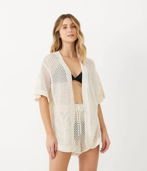 Imagem Saída de Praia de Crochê Kimono Branco